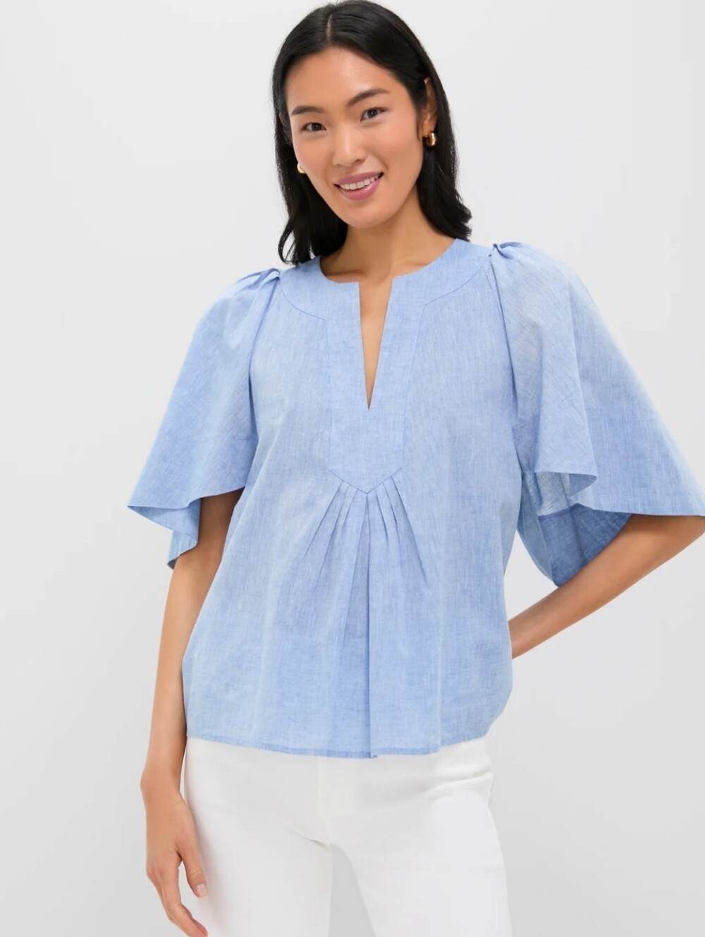 Tuckernuck Pomander Place Chambray Finley Flutter Sleeve Top
